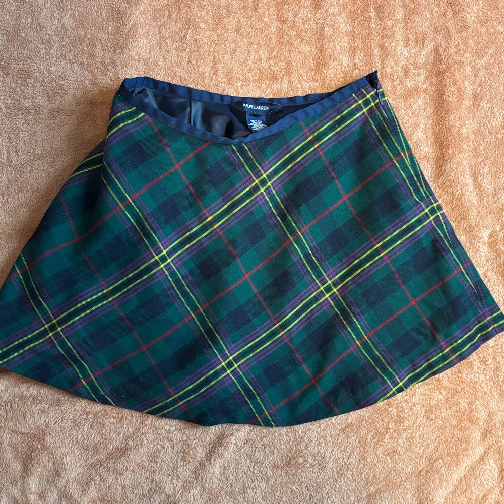 Ralph Lauren Girls Navy and Green Plaid Skater Skirt